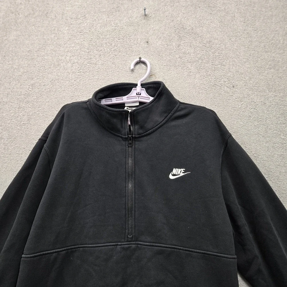 Nike Men Hoodie XL Black Fleece Nike Swoosh Embroidered Half Zip Logo Pockets